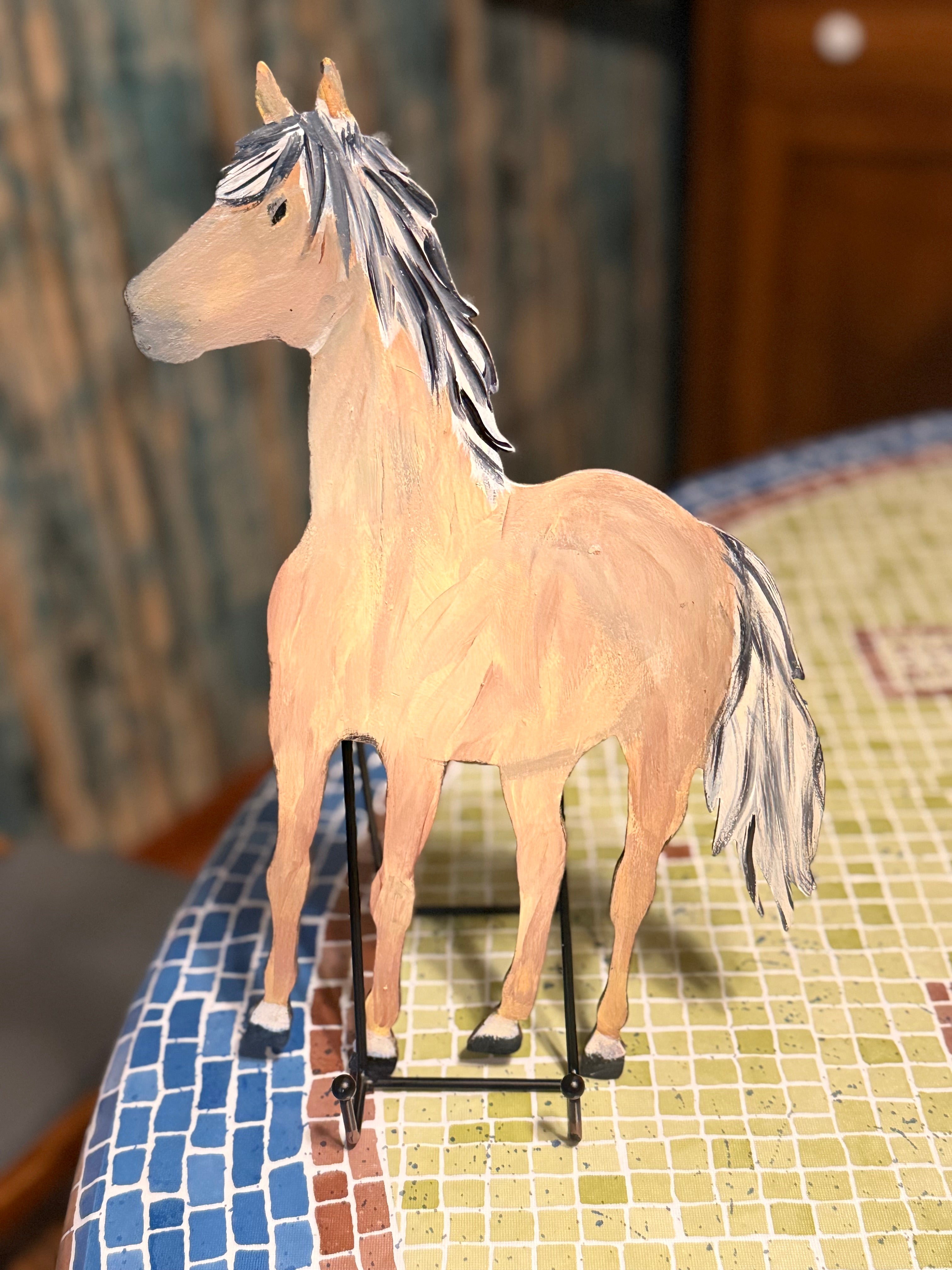 Hand-Painted Wooden Horse Decor – Western Shelf Sitter#61