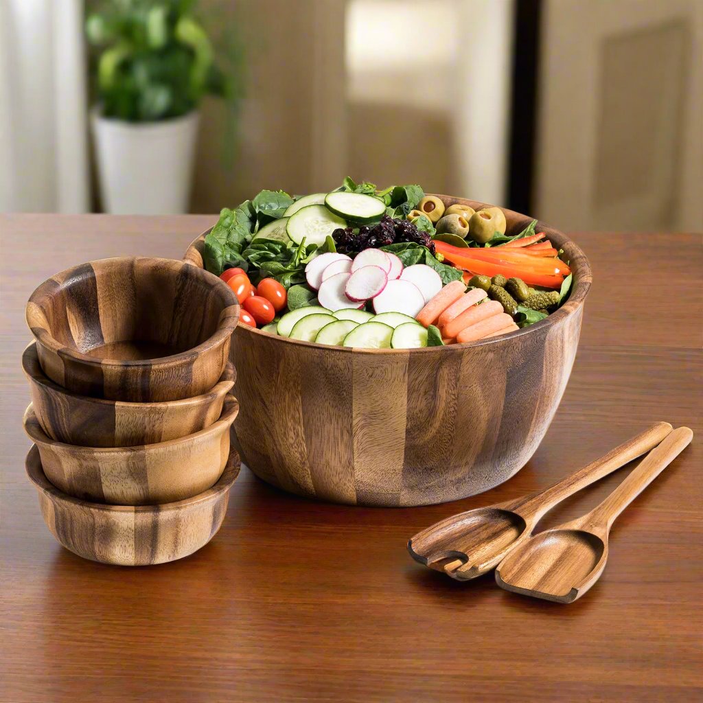 Extra Large Salad Bowl with Servers and 4 Individuals - 335C7