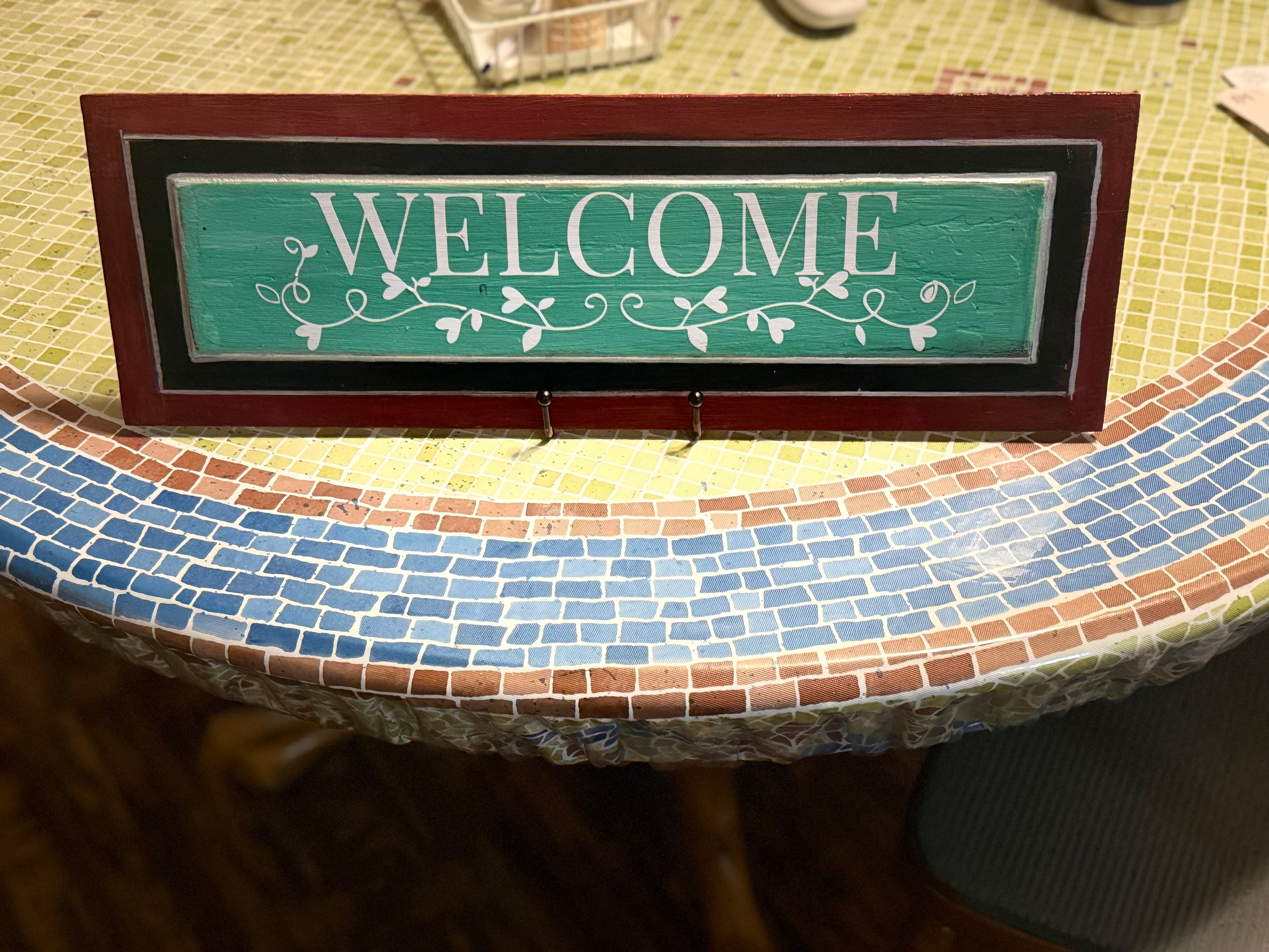 Welcome Sign with Vine Design – Farmhouse Style (Handmade)#64