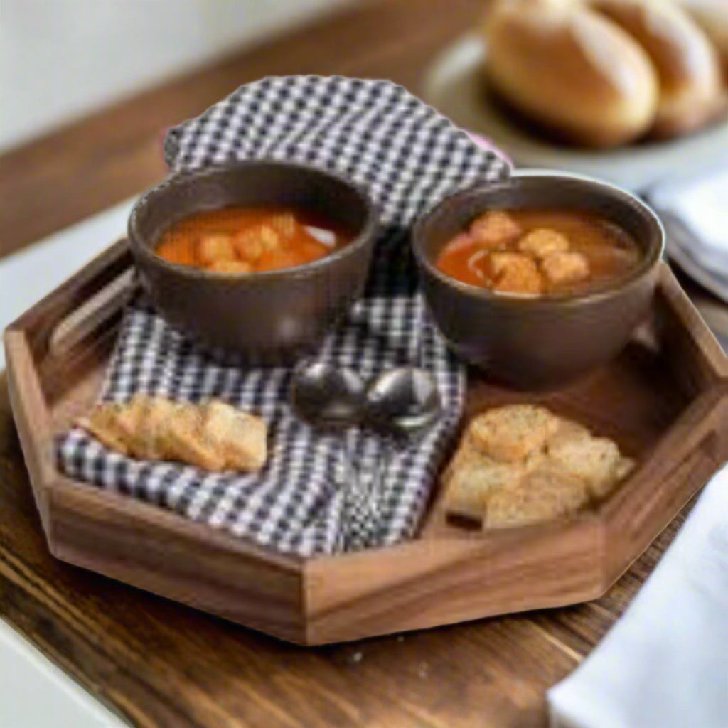Acacia Wood Octagon Serving Tray –  Rustic Wooden Tray for Coffee Table, Kitchen or Home Decor