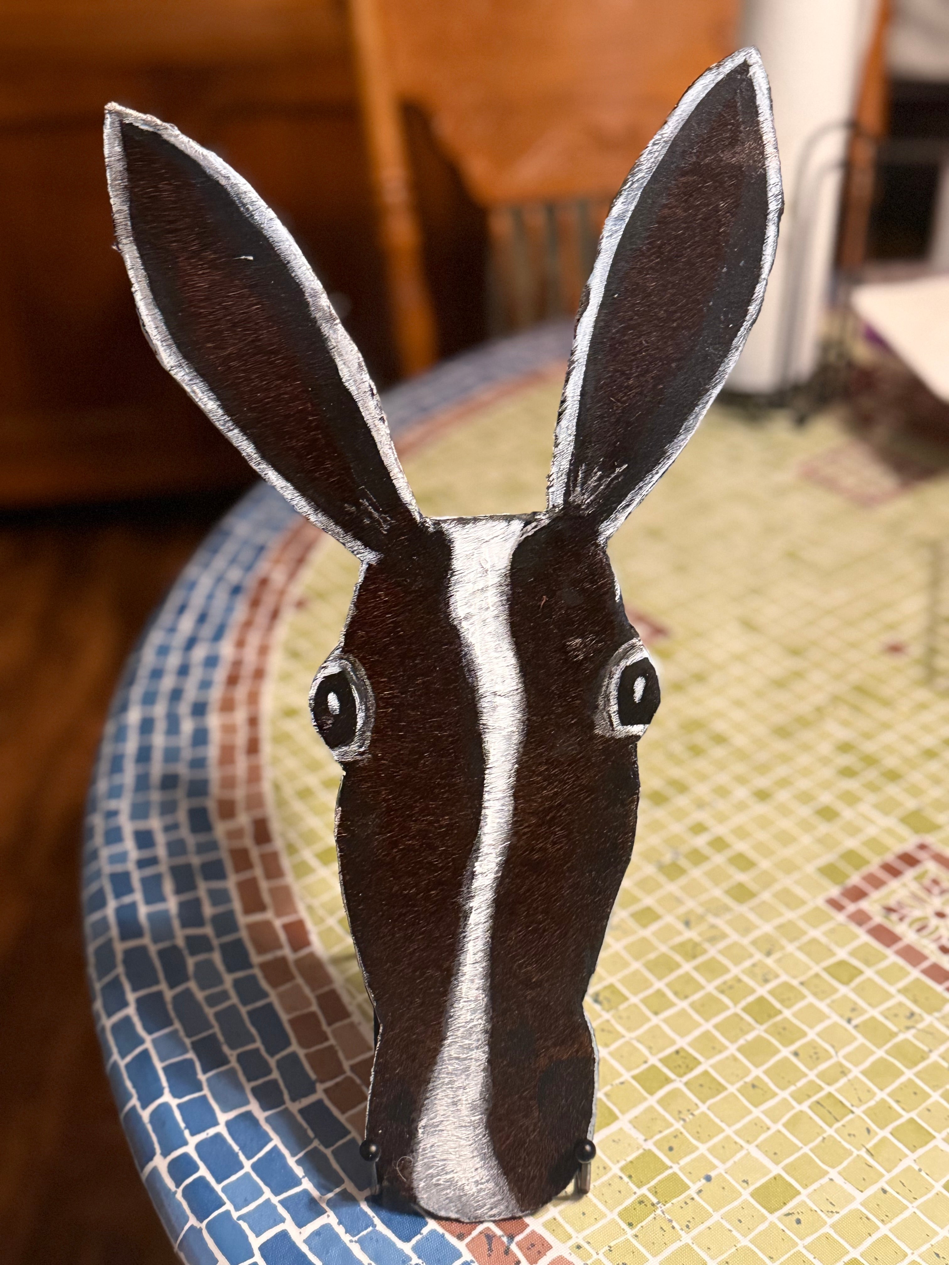 Hand-Painted Donkey Head Wood Decor – Rustic Western Style#59