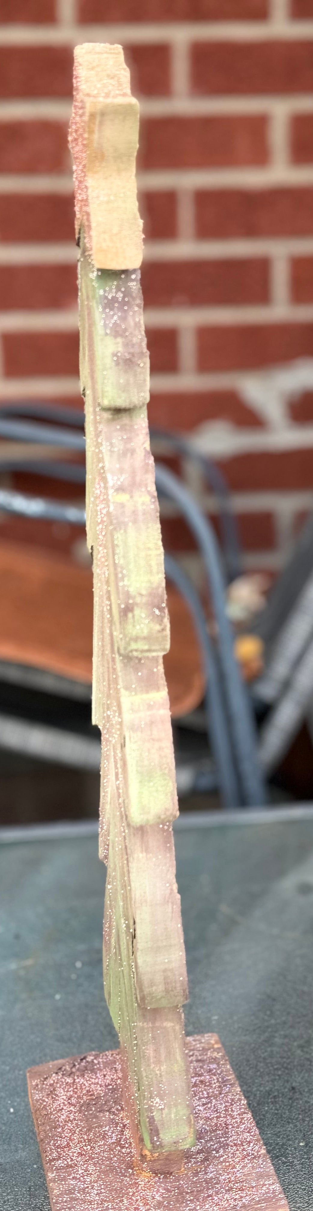 Handcrafted Rustic Wooden Christmas Tree – Distressed Green with Glitter Star#12