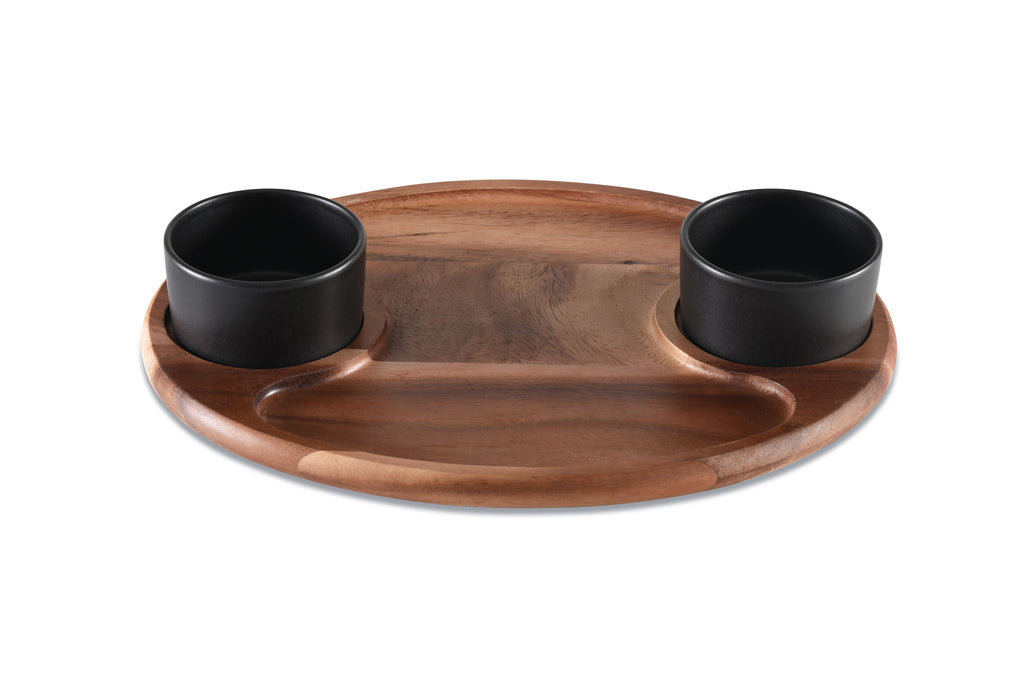 Charcuterie / Serving Tray w/ 2 Ceramic Bowls w/ Lids