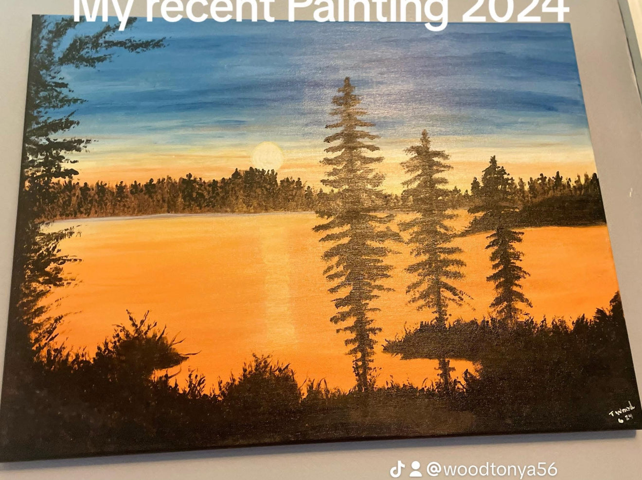Sunset Lake Pine Forest Painting