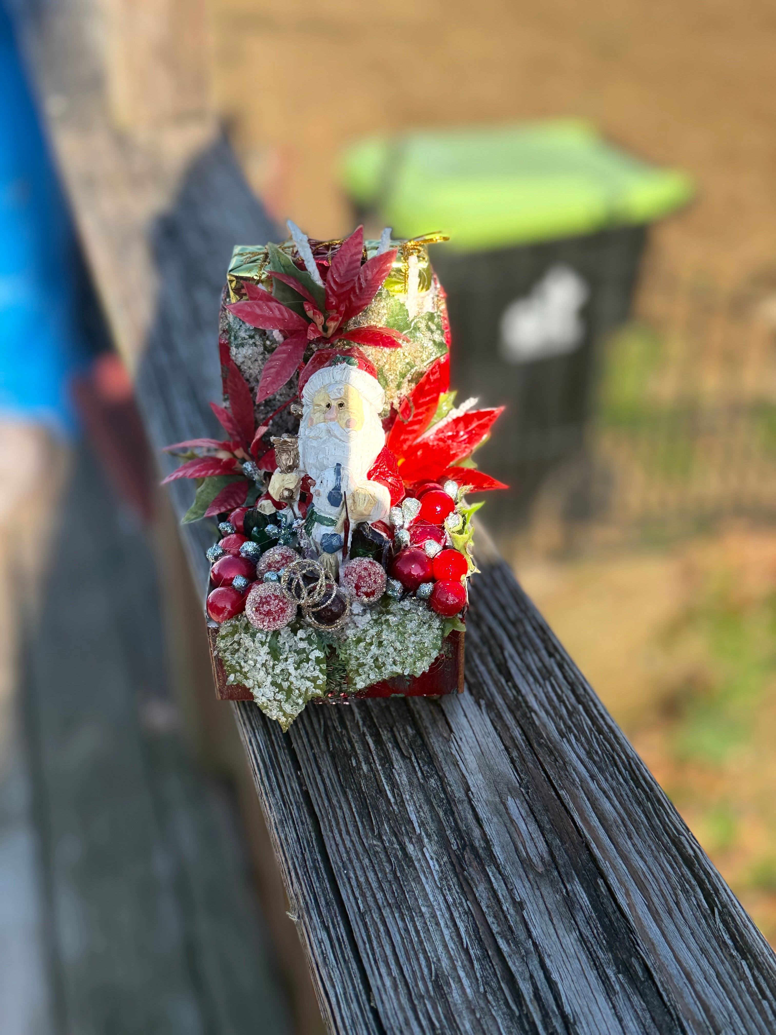 Red Vintage Christmas Truck Decor with Santa, Gifts & Holiday Arrangement#3