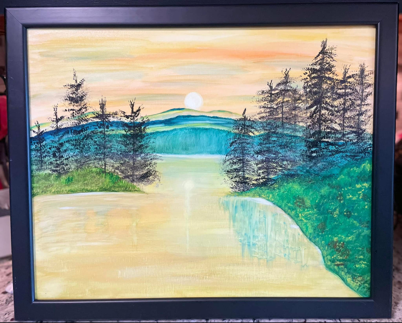 “Morning Reflection – Original Watercolor Landscape (Framed 18x24)”