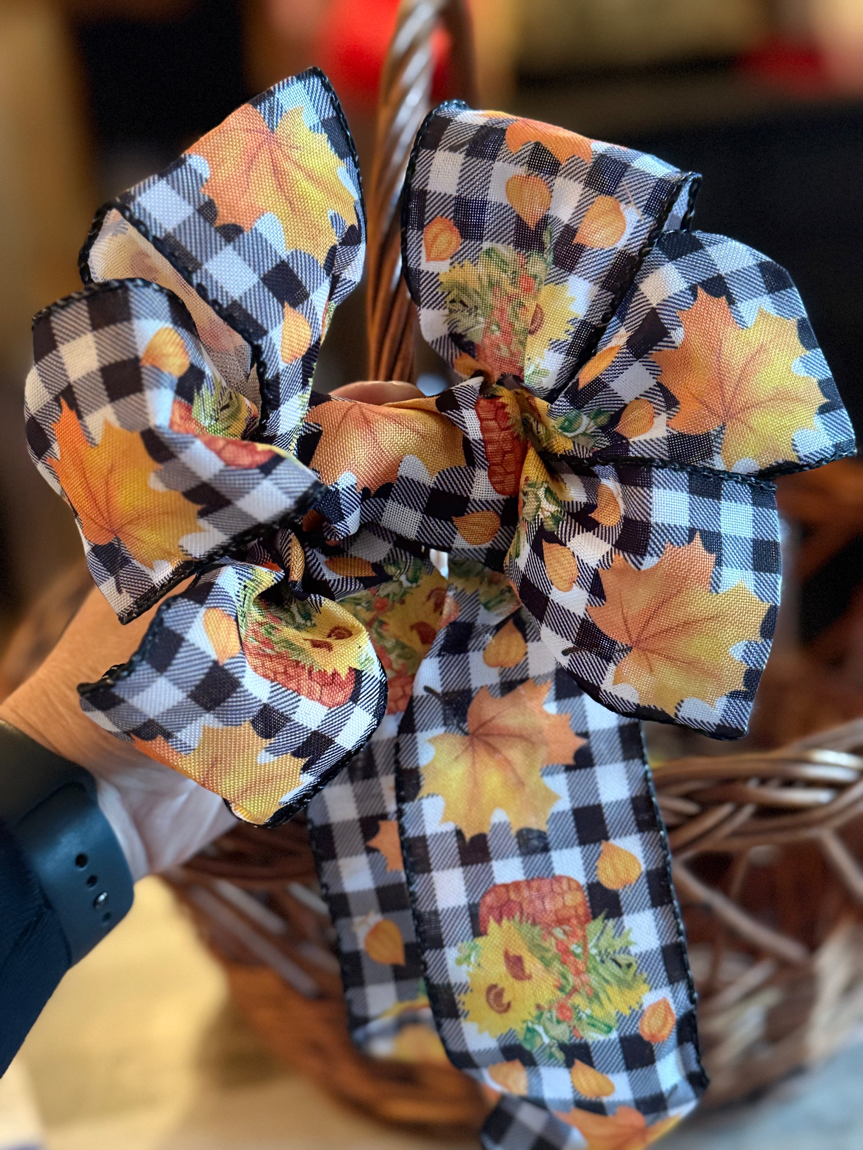 Handmade Fall Buffalo Plaid Bow – Autumn Wreath & Basket Decor#68