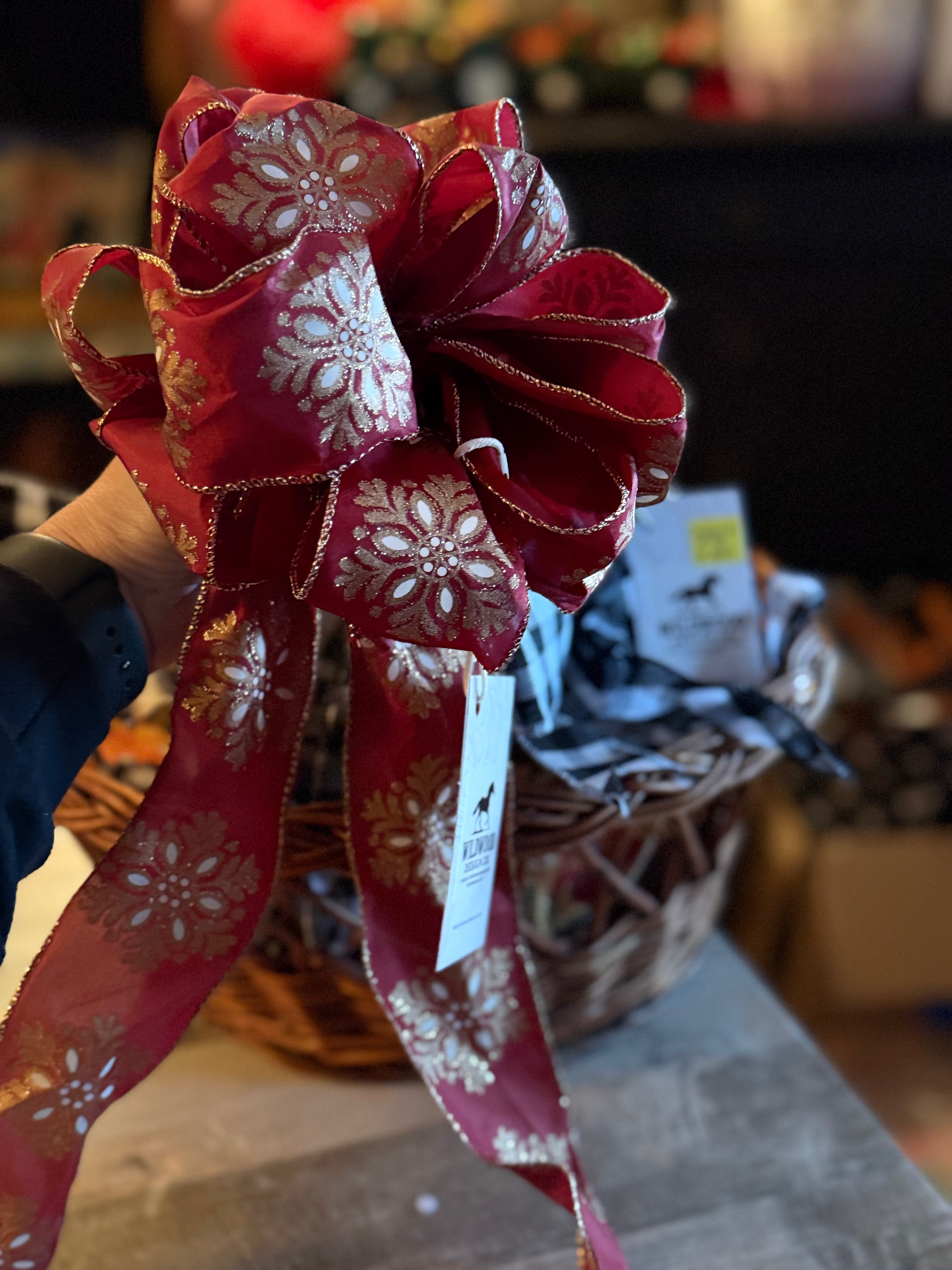 Handmade Red & Gold Christmas Bow – Holiday Wreath Decor#71