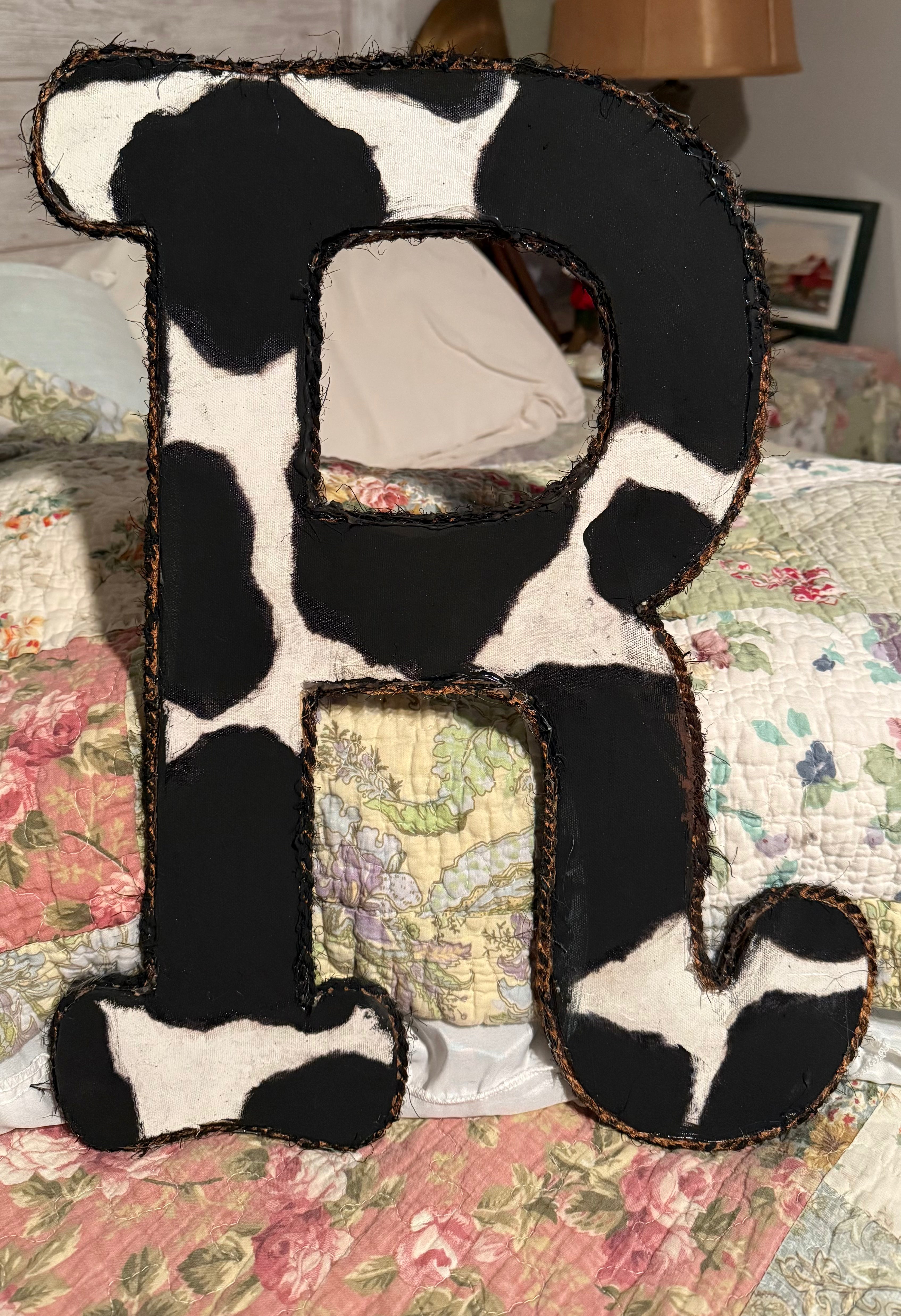 Rustic Cowhide Letter “R” – Western Wall Décor#33