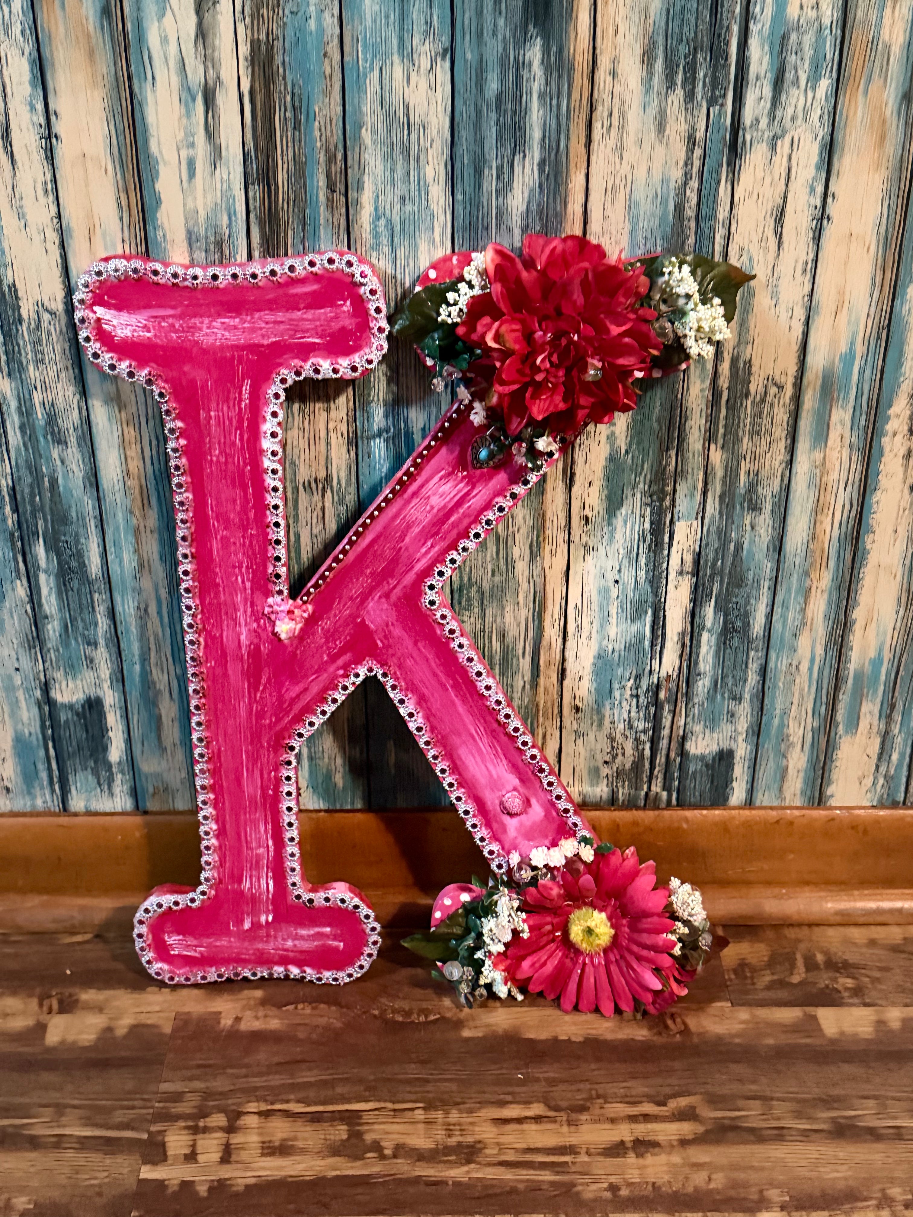 Handmade Floral Letter K – Pink Wall Decor#66