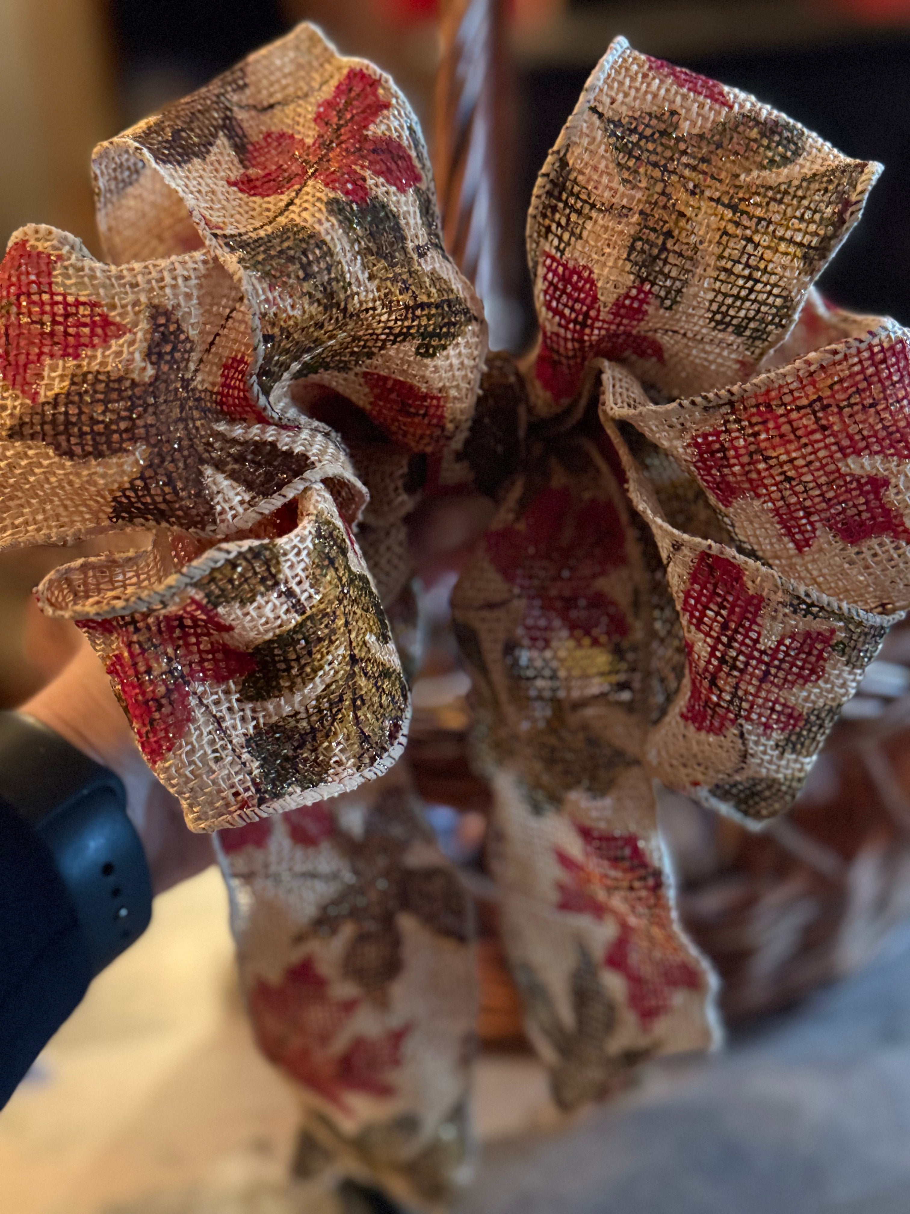 Handmade Burlap Fall Bow – Maple Leaf Autumn Decor#69