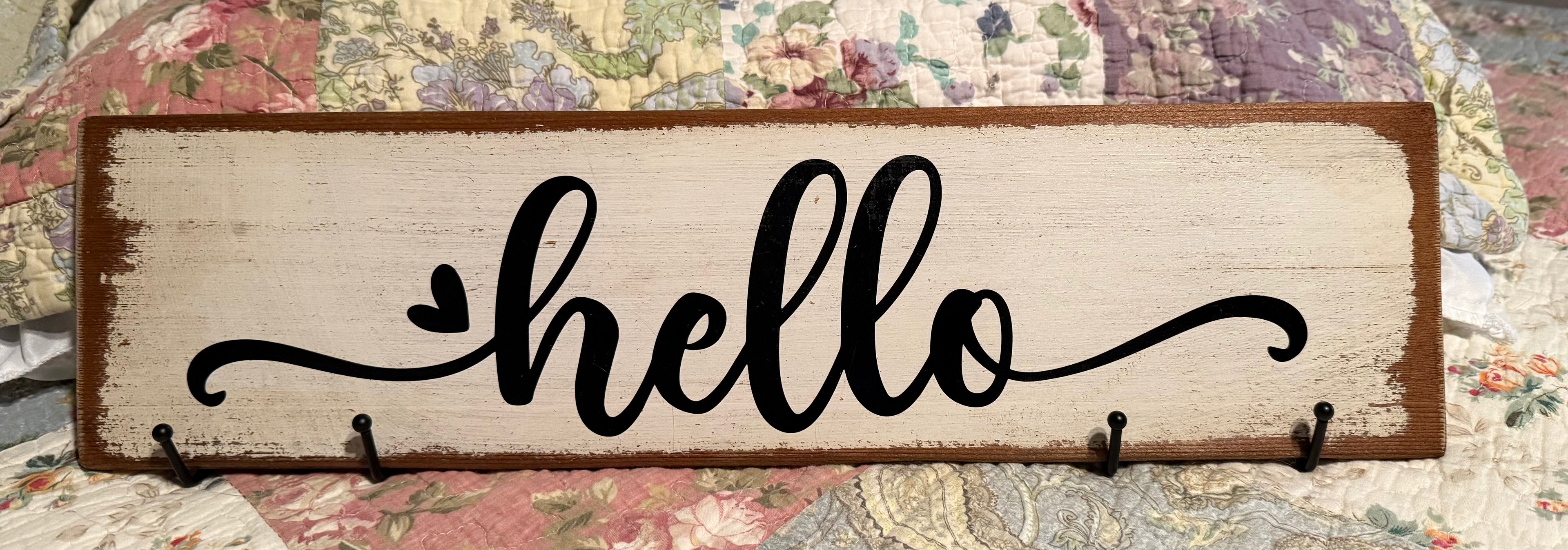 Farmhouse “Hello” Hand-Painted Wood Sign #10