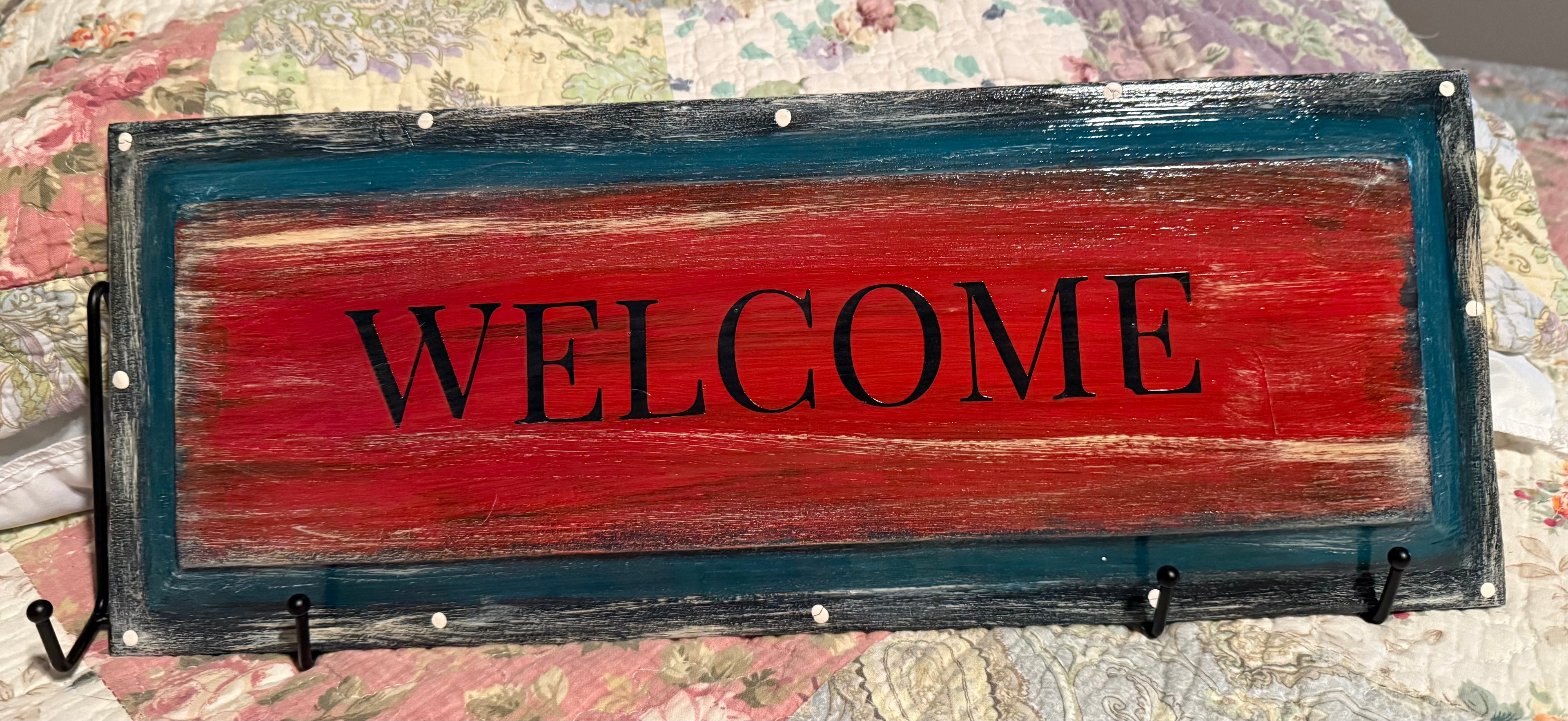 Rustic Patriotic “Welcome” Wood Sign – Red, White & Blue#11