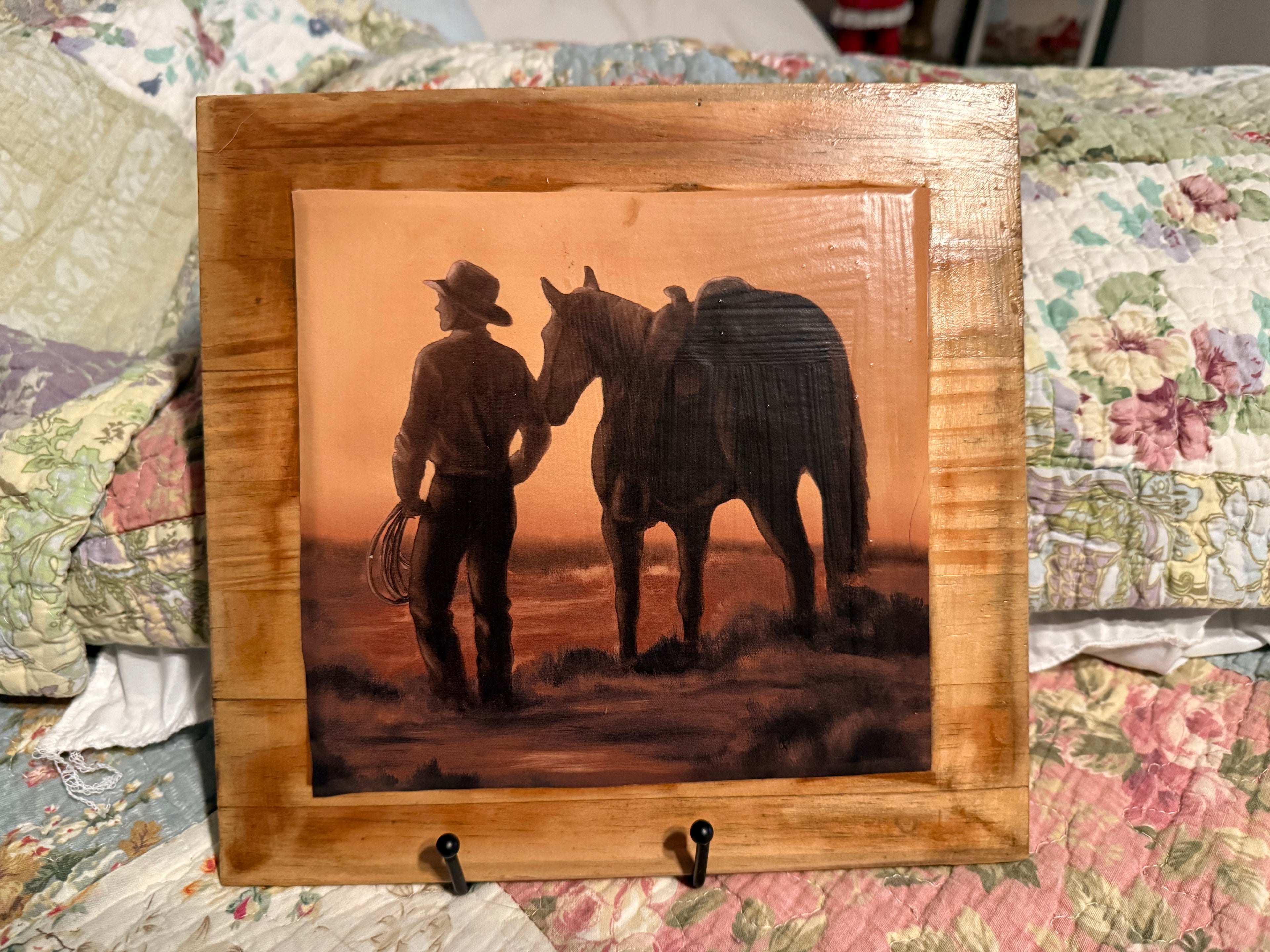 Cowboy Sunset Silhouette Art on Barnwood #8