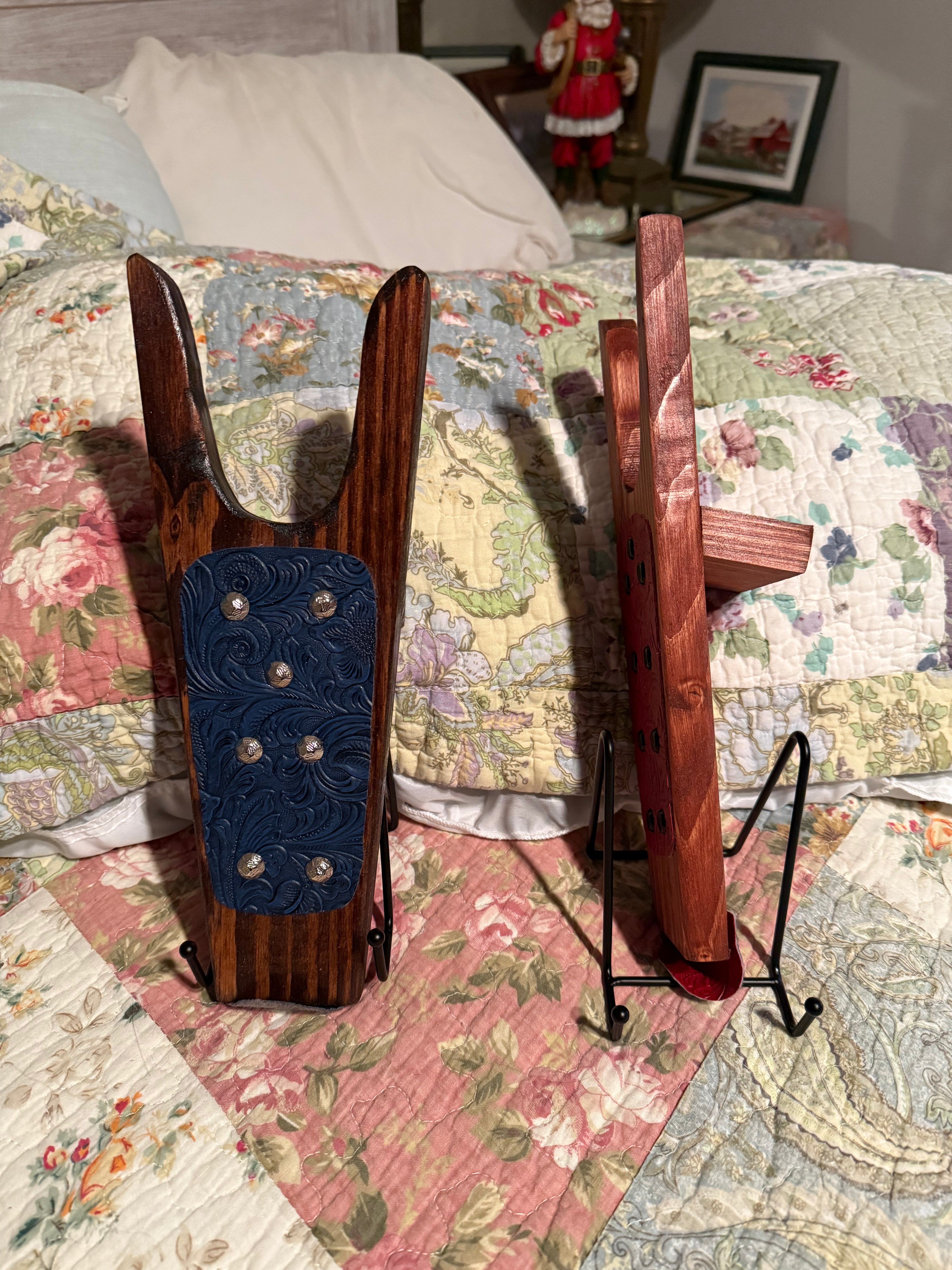 Navy Tooled Leather Boot Jack | Handmade Western Boot Remover#21