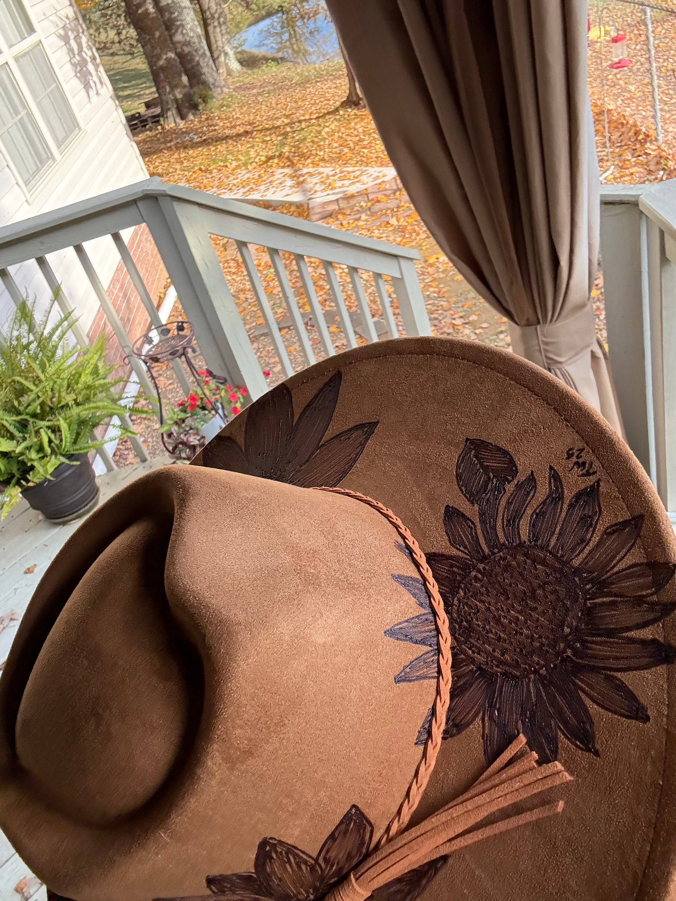 Adjustable Heart-Crown Sunflower Cowboy Hat – Hand-Burned Western Style#24