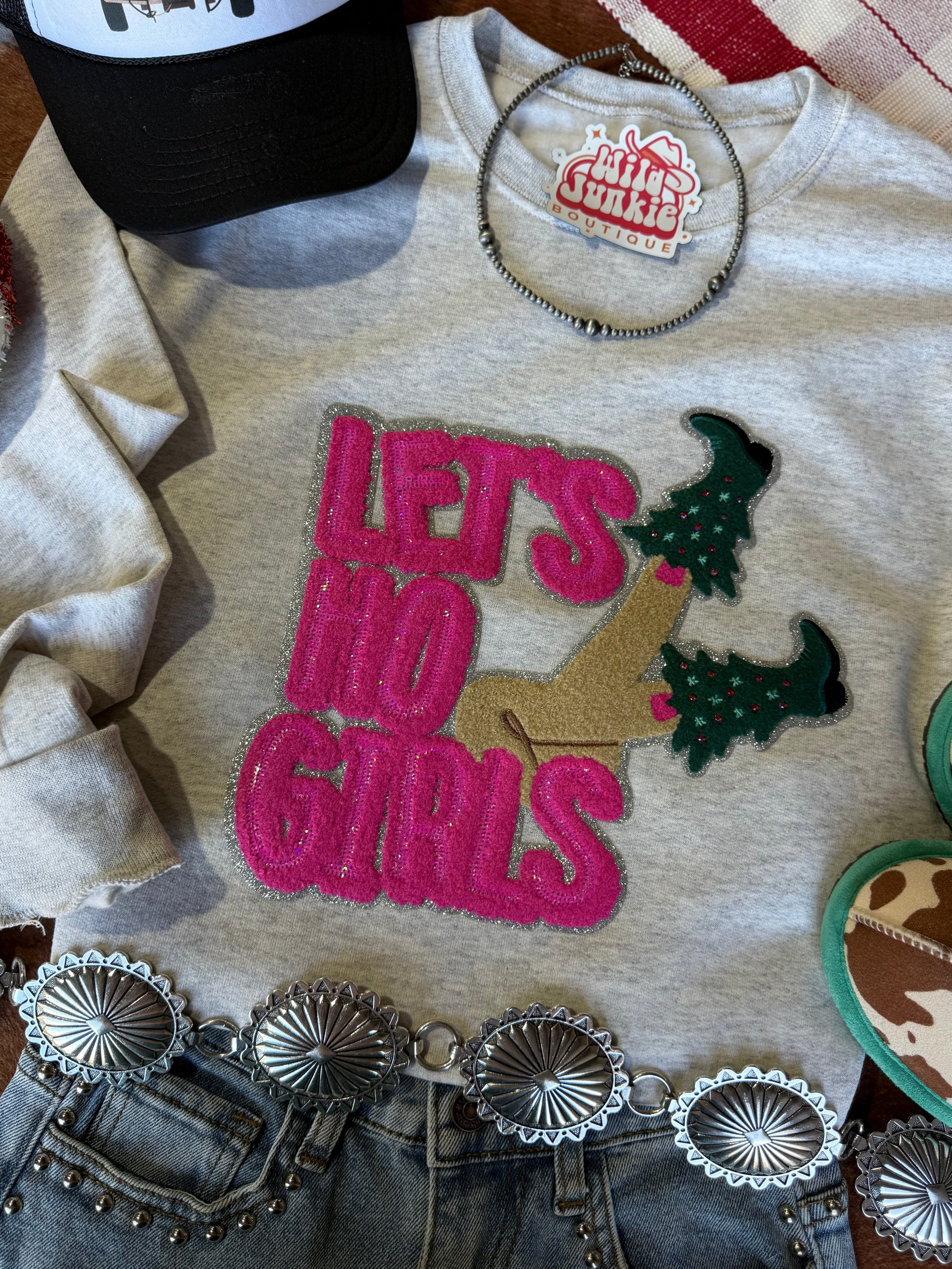 Let's Ho Girls Christmas Glitter Patch Sweatshirt