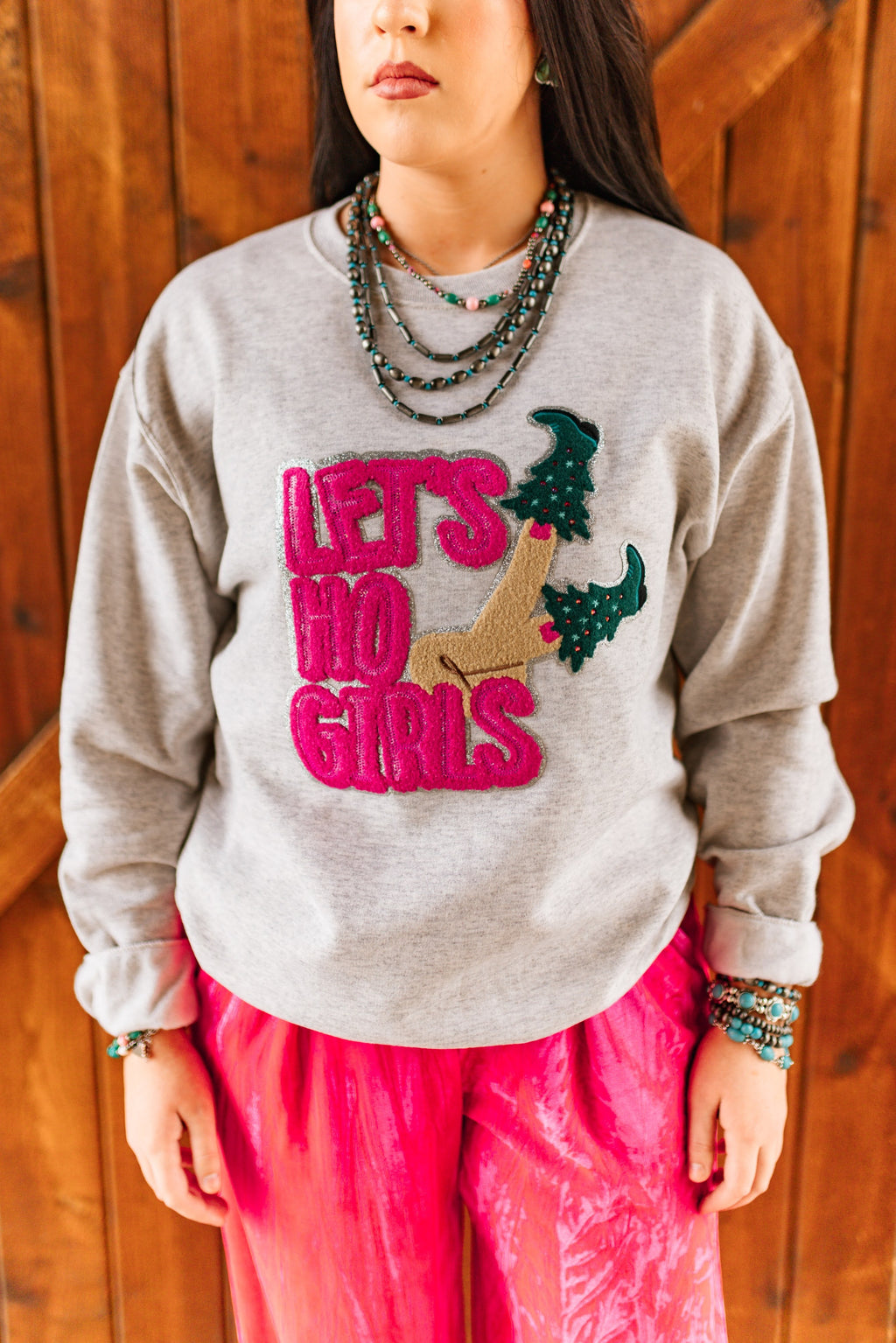 Let's Ho Girls Christmas Glitter Patch Sweatshirt