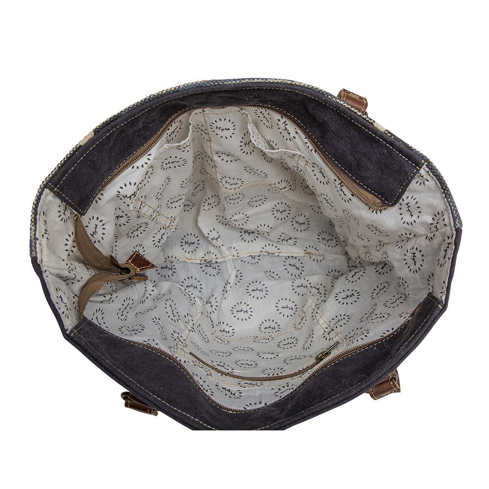 Myra Polos Aztec Canvas Tote for Women – Tribal Print Body with Dual Leather Handles for Everyday Western Style