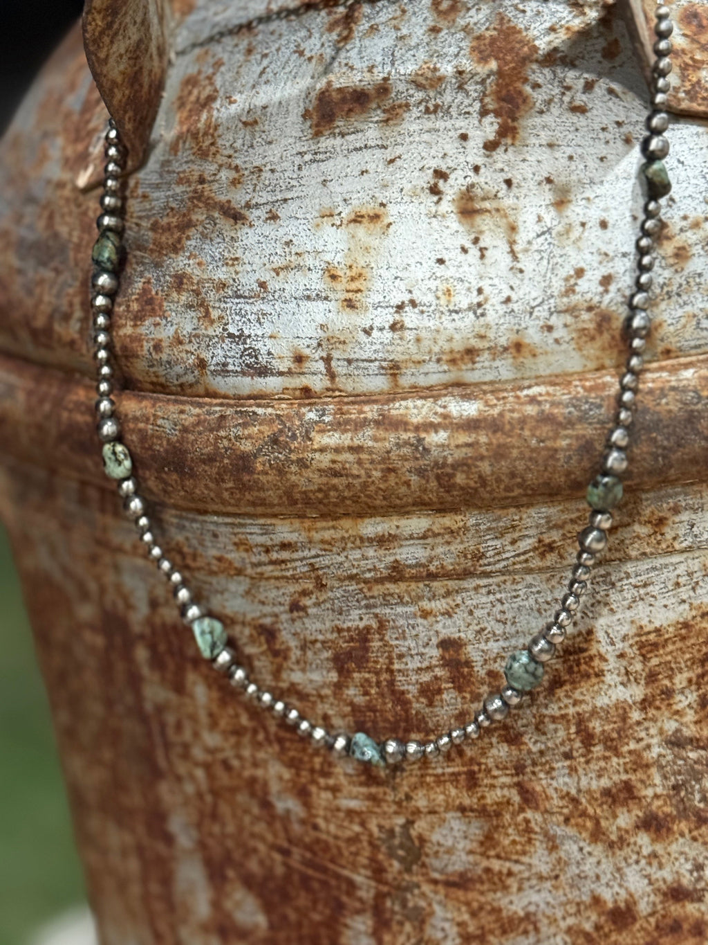 Sterling Silver Turquoise Flats Beaded Necklace