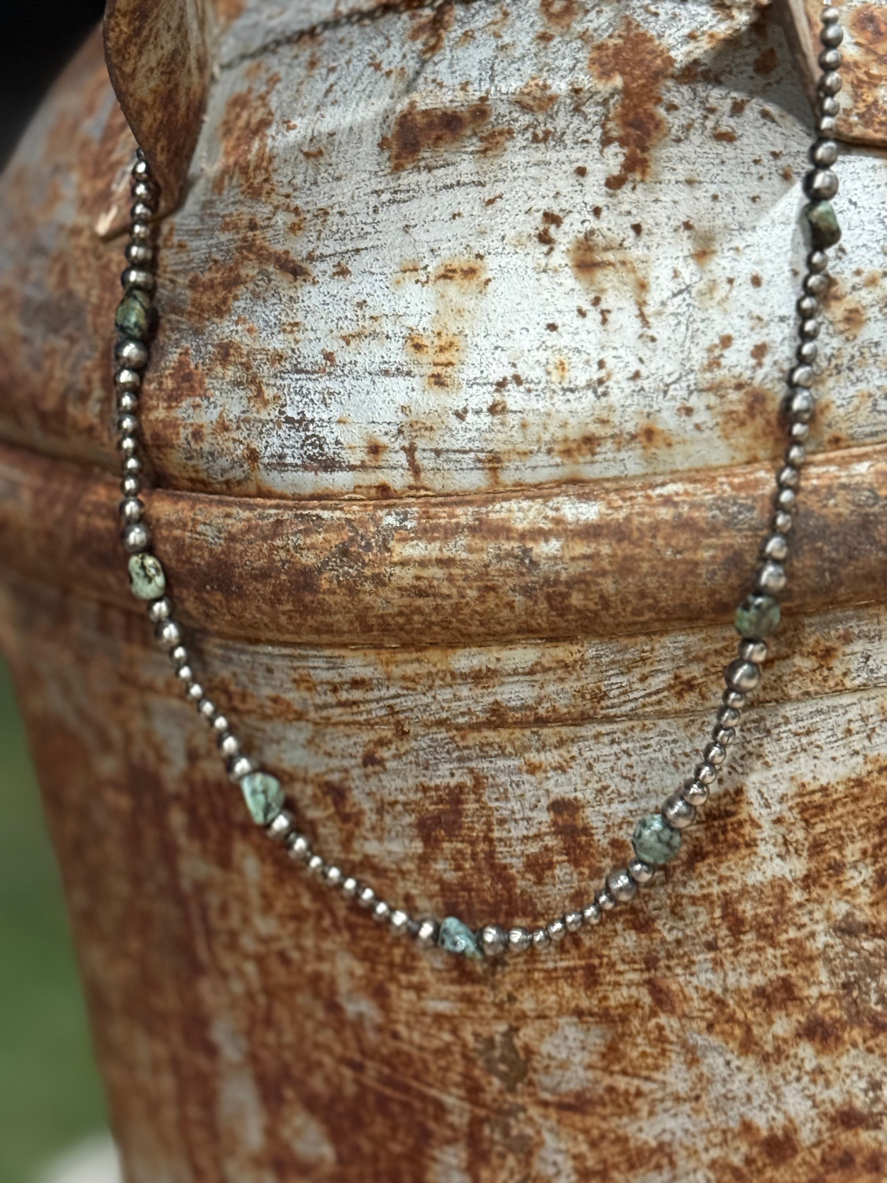 Sterling Silver Turquoise Flats Beaded Necklace