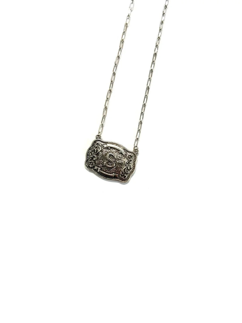 Belt Buckle Initial Necklace