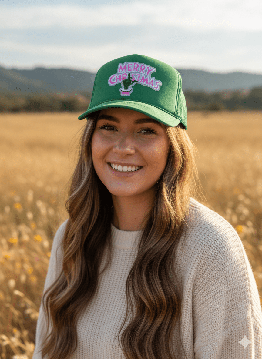 Christmas Grinch Hand Sequin Patch Trucker Hat