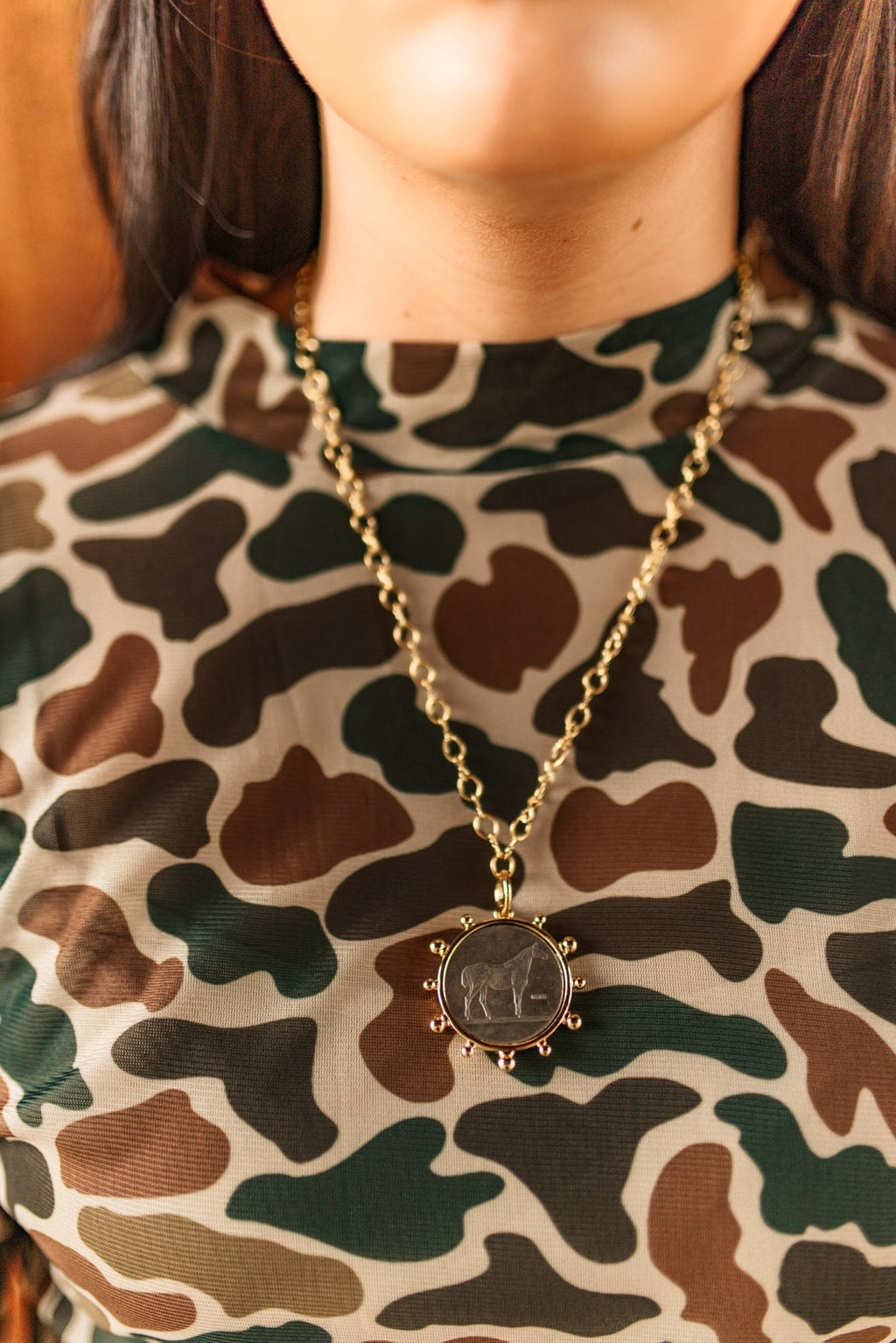 Gold Horse Coin Chain Necklace