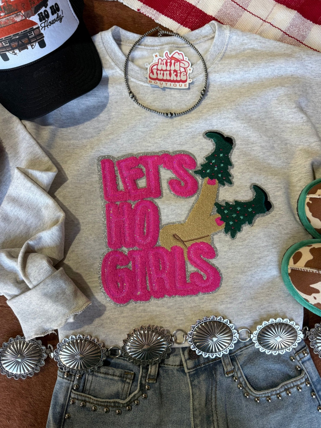 Let's Ho Girls Christmas Glitter Patch Sweatshirt