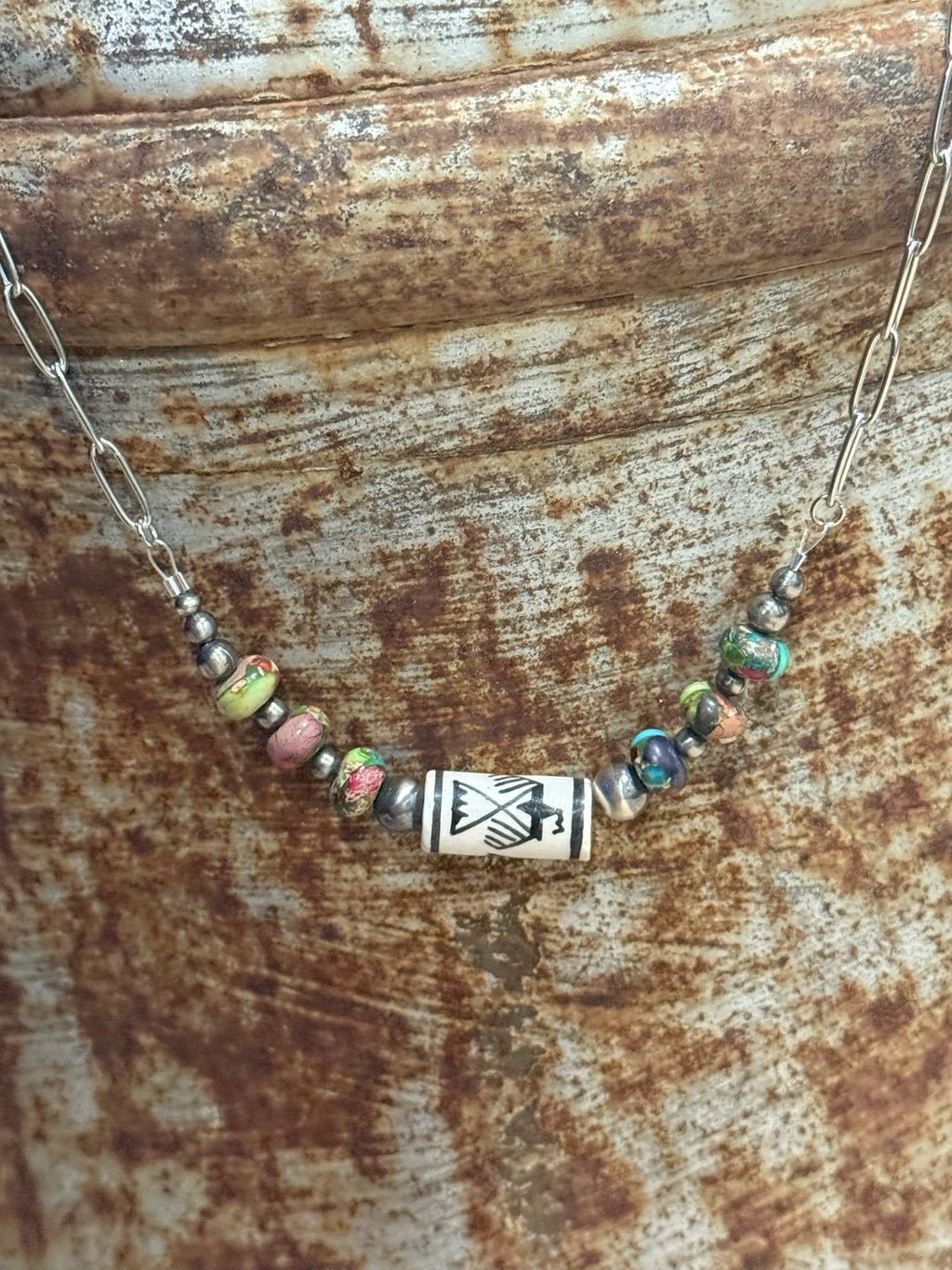 Rainbow Jasper Thunderbird Paperclip Chain Necklace
