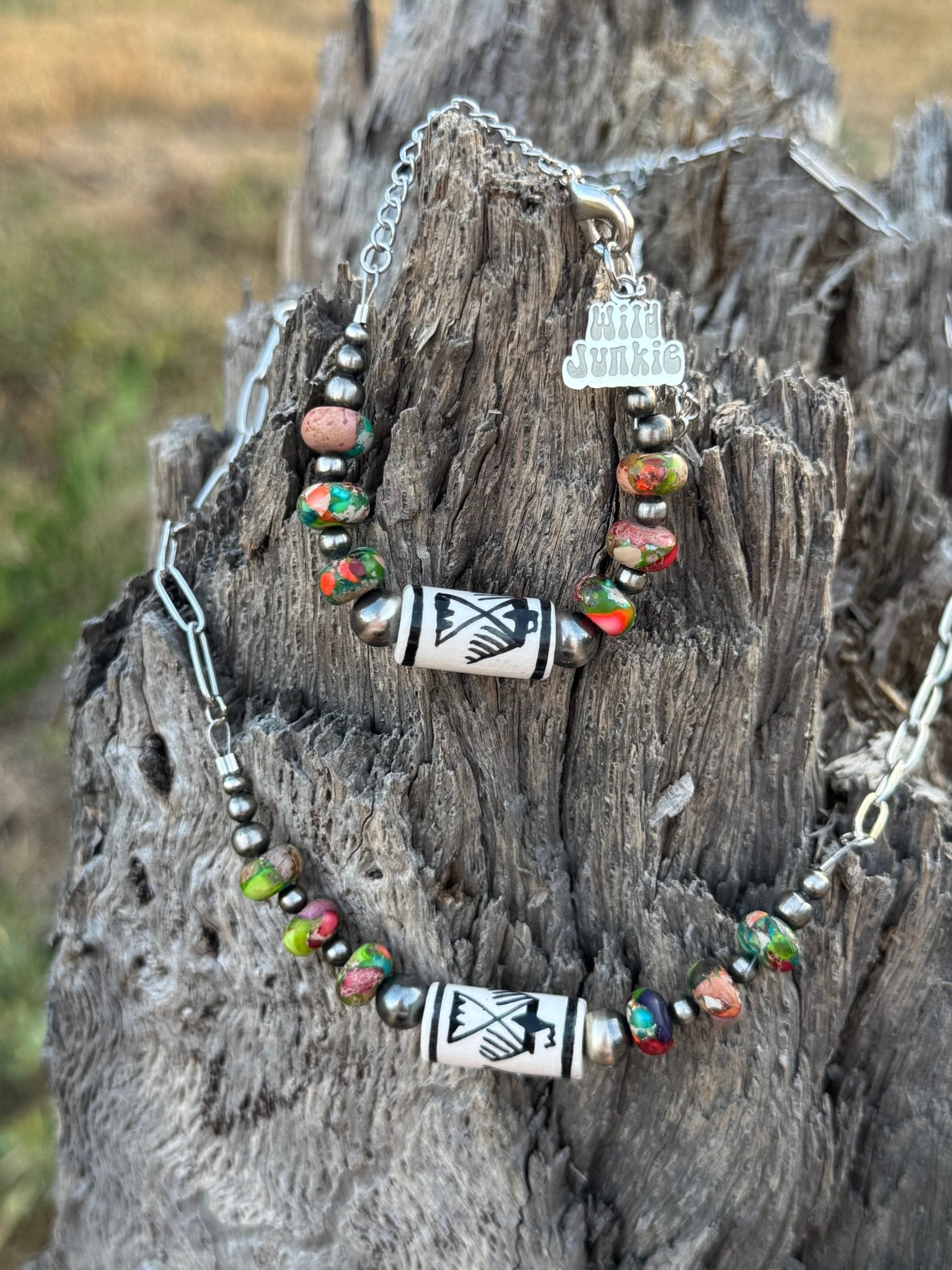 Rainbow Jasper Thunderbird Paperclip Chain Necklace