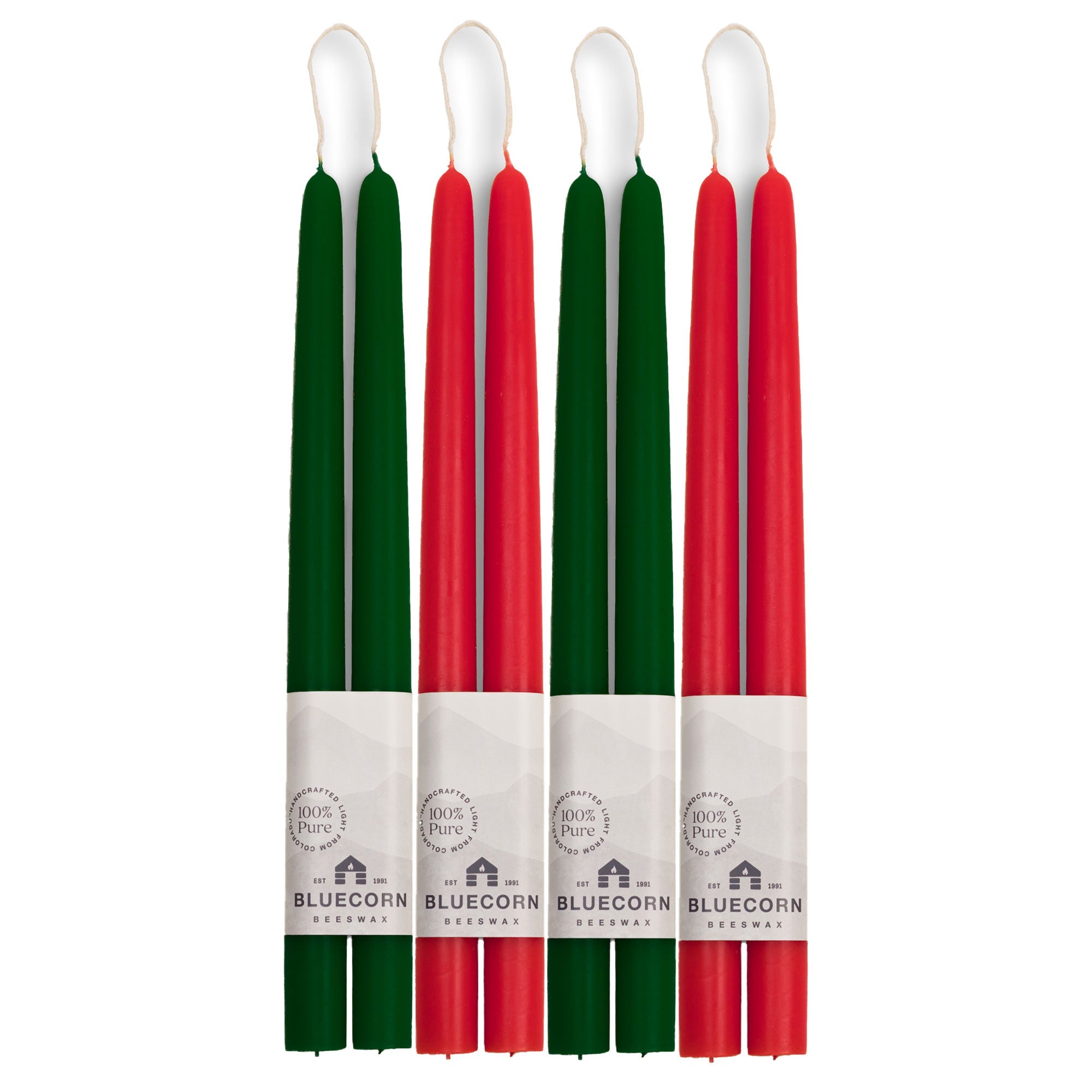 Classic Christmas Beeswax Taper Candle Bundle - Red & Moss Green