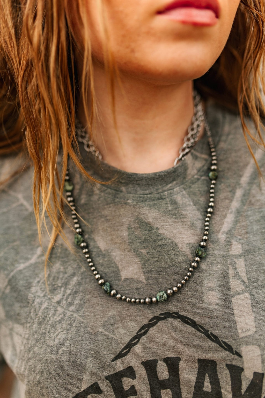 Sterling Silver Turquoise Flats Beaded Necklace